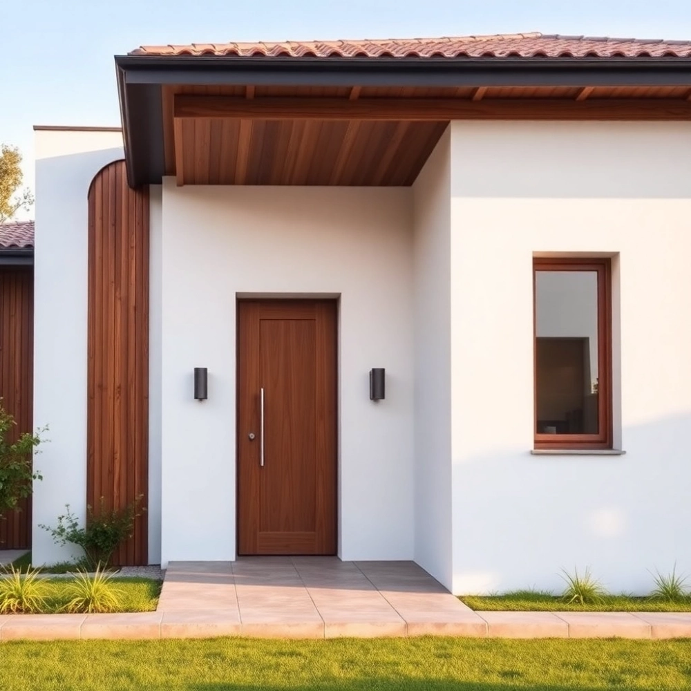 Elewacja Domu Biała Z Drewnem