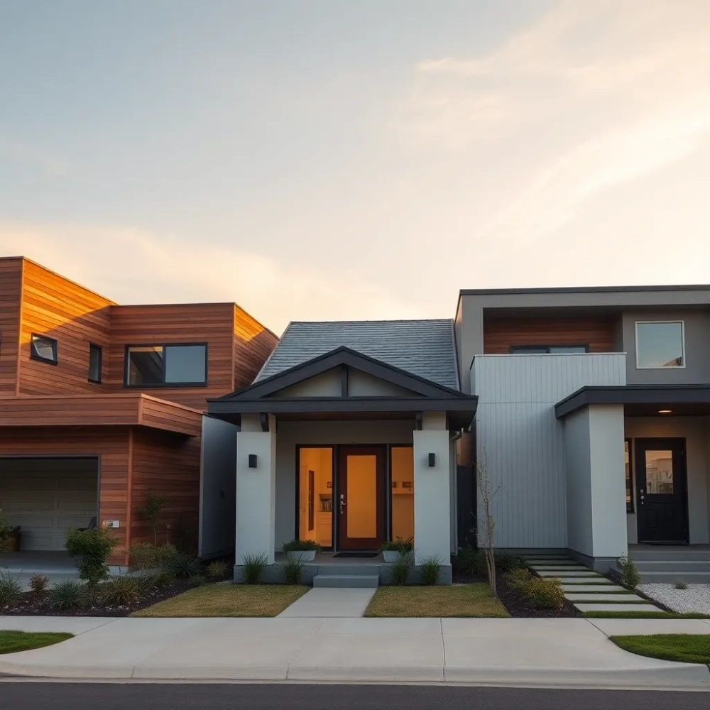 Elewacje domów parterowych z płaskim dachem