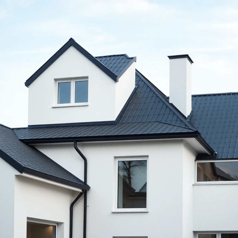 Jaka elewacja do grafitowego dachu i białych okien