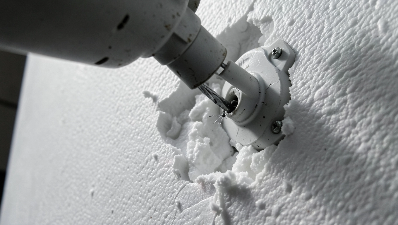 montaż kamery na elewacji styropianowej