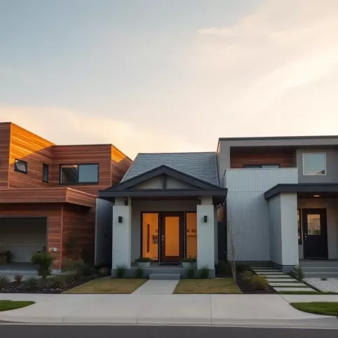 Elewacje domów parterowych z płaskim dachem
