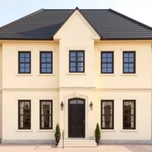 Jaki kolor elewacji do czarnego dachu i brązowych okien